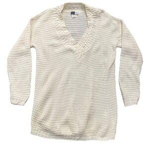 beldochpopper Cream Knit V Neck Long Sleeve Sweater Top Small